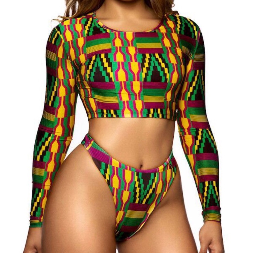 New unworn kente print swimsuit. Size L